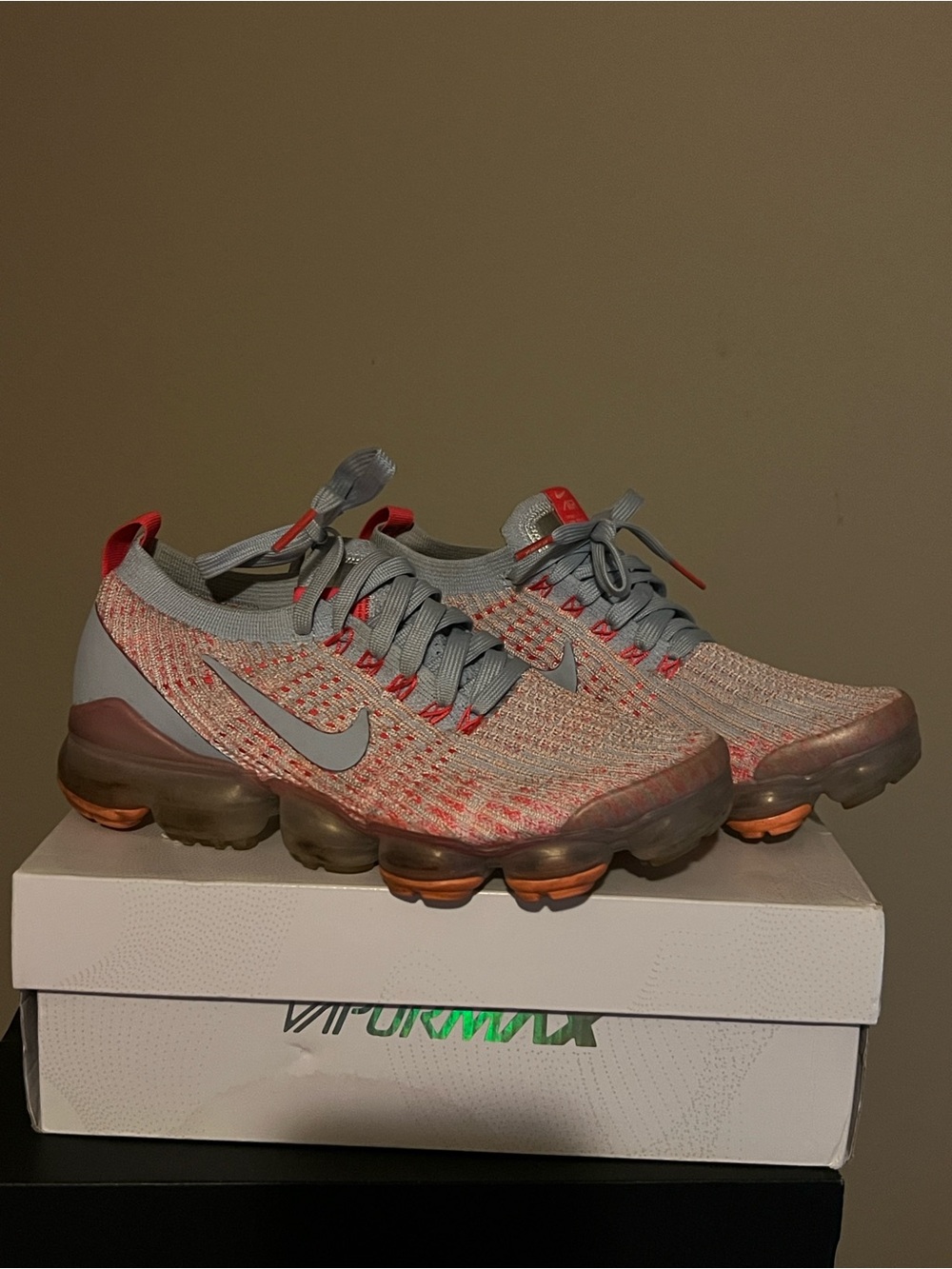 Nike Women’s VaporMax Flyknit — Grey & Coral Orange